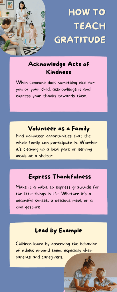 An infographic of how to cultivate gratitude in children.