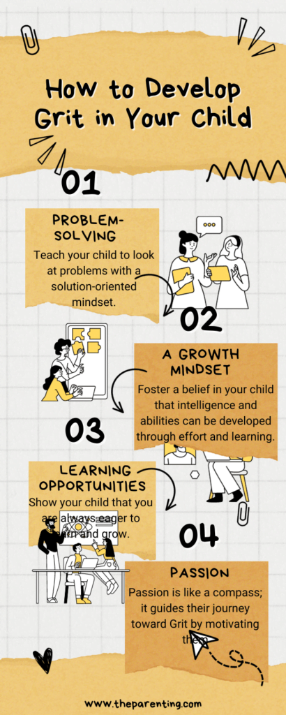 An infographic of how to develop grit in your child.