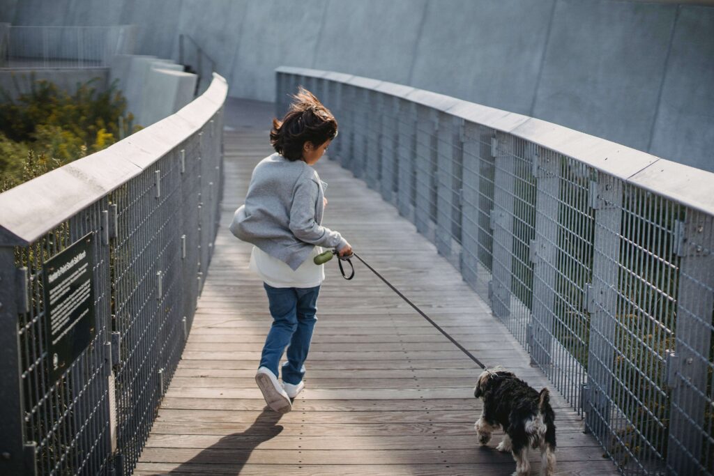 An image of a child playing with his pet and showing empathy which is one of the essential social skills.