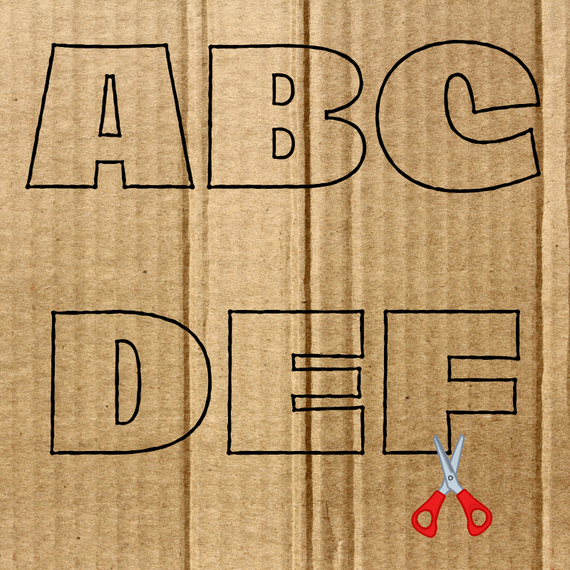 An image of English alphabets written on cardboard. It is among the DIY puzzles for children's play.