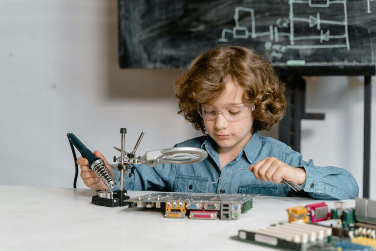 An image of a child. The child's eyes are focused intently on the experiment, their hands carefully manipulating equipment and materials. The atmosphere is one of curiosity and discovery as the child engages their whole-brain in the process of exploration and learning.