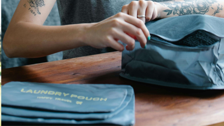 An image of a teenage age girl with an emergency kit for school.