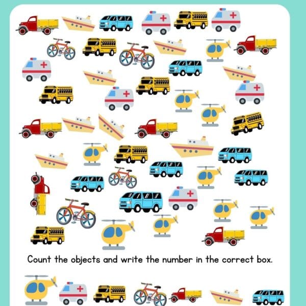 "Engage kids in learning numbers with this fun worksheet! Find objects, count them, and write the correct number to build early math skills effortlessly."